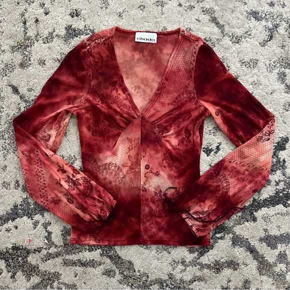 Tops - Vintage 90’s Mesh Puff Sleeve Floral Long Sleeve